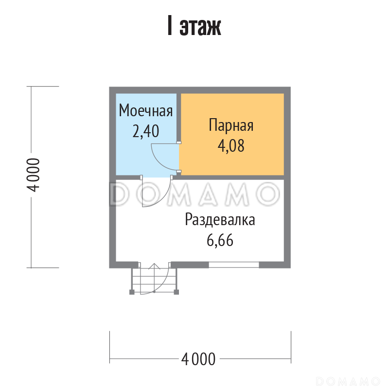 Проект каркасной бани 4х4 / План 1 этажа