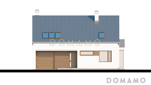 Проект одноэтажного мансардного дома из газобетона со стеклянным эркером в кухонной зоне, балконом над ним и гаражом / Фасад 4