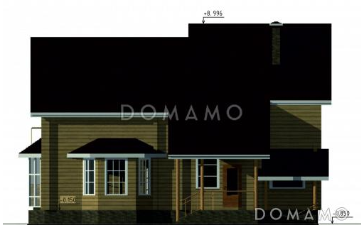 Проект одноэтажного дома из бруса с мансардным и цокольным этажами / Фасад 3