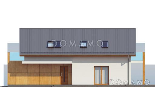 Проект одноэтажного мансардного дома из газобетона с гаражом на два автомобиля для вытянутого участка / Фасад 2
