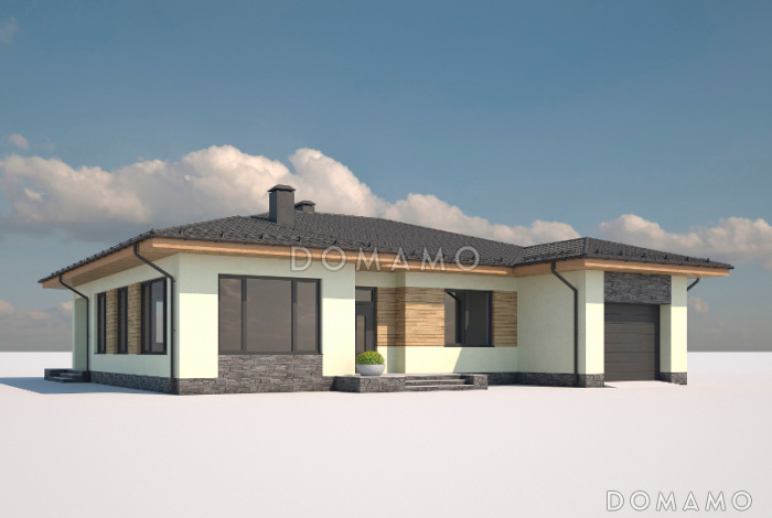 Проект одноэтажного дома из газобетона с гаражом, террасой, детскими