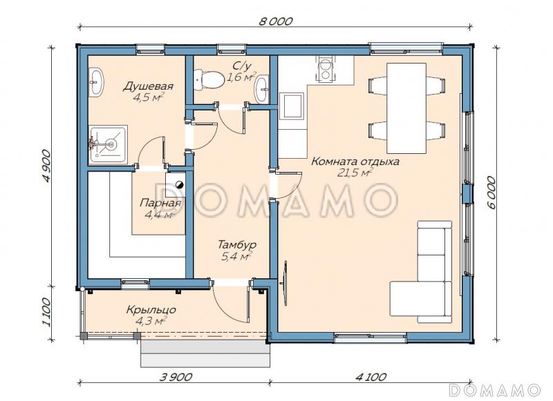 Каркасная баня "Нансен" / План 1 этажа