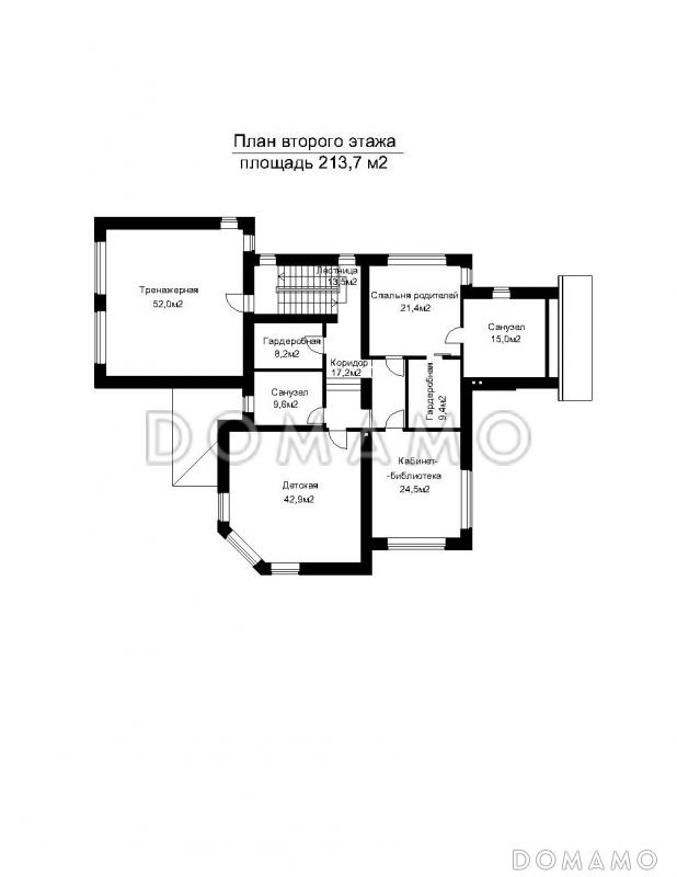 Проект двухэтажного дома с подвалом и пристроенным небольшим бассейном / План 2 этажа