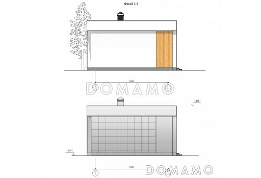 Проект современной бани с жилой комнатой и хозблоком / Фасад 4