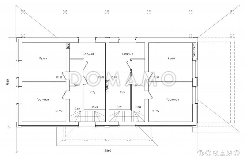 Проект двухэтажного коттеджа на две семьи / План 2 этажа