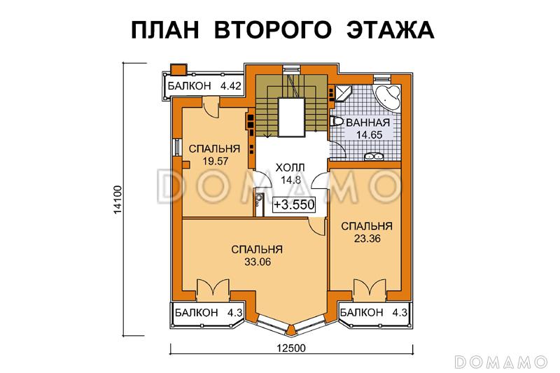 Проект дома из кирпича для неровных участков / План 2 этажа