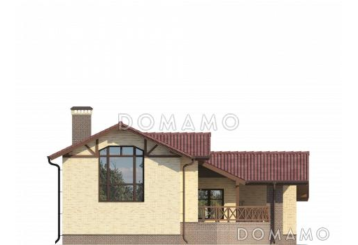 Одноэтажный дом с мансардным этажом со спальней, полукруглой террасой, большим бассейном / Фасад 4