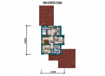Проект двухэтажного дома с подвалом и навесом для авто / План 2 этажа