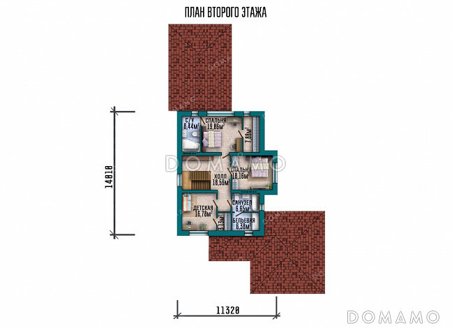 Проект двухэтажного дома с подвалом и навесом для авто / План 2 этажа