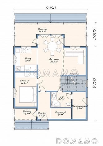 Каркасный дом "Брюгге" / План 1 этажа
