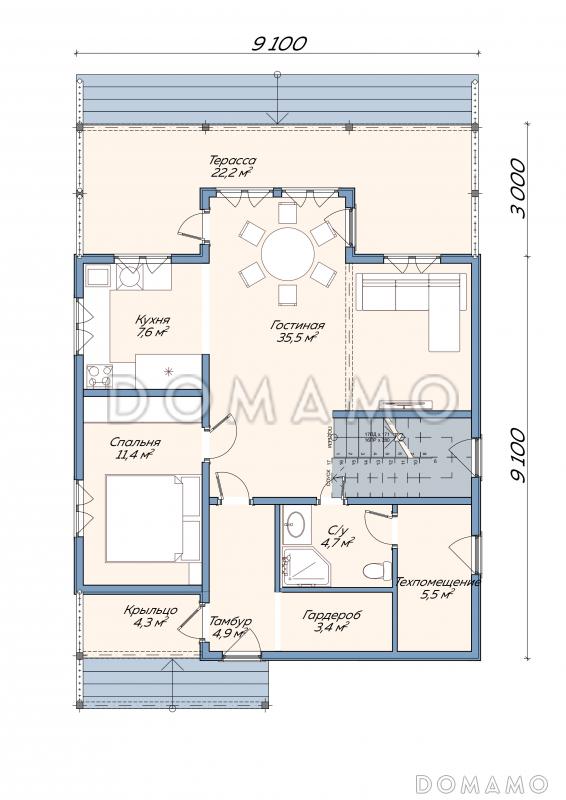 Каркасный дом "Брюгге" / План 1 этажа