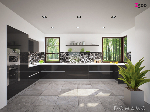 Проект современного двухэтажного дома из кирпича в стиле модерн с пятью спальнями, с гаражом, угловой террасой и балконом над ней Проект современного двухэтажного дома из кирпича в стиле модерн с пятью спальнями, с гаражом, угловой террасой и балконом над ней