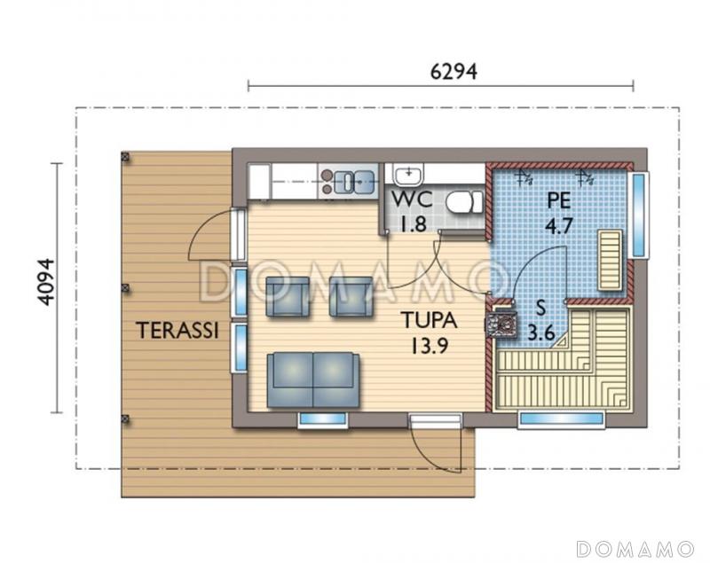 Проект каркасной сауны с санузлом / План 1 этажа
