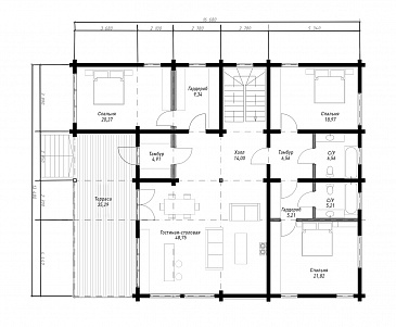 Проект идеального одноэтажного загородного дома / План 1 этажа Проект идеального одноэтажного загородного дома / План 1 этажа