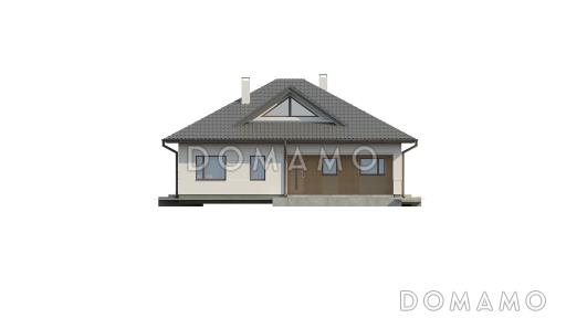 Проект одноэтажного дома из кирпича с тремя спальнями и треугольным окном на чердаке с изменениями в планировке / Фасад 2