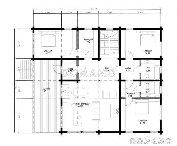 Проект идеального одноэтажного загородного дома / План 1 этажа Проект идеального одноэтажного загородного дома / План 1 этажа