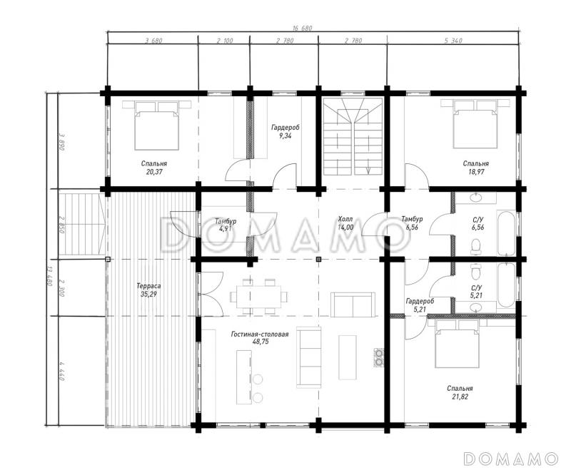 Проект идеального одноэтажного загородного дома / План 1 этажа