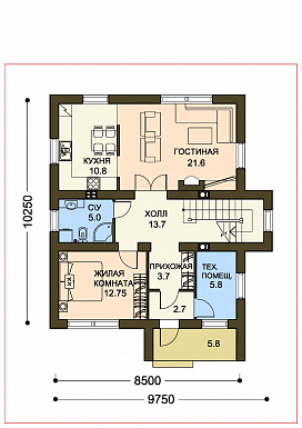 Проект коттеджа с пятью спальнями, коричневой крышей и белыми оштукатуренными стенами / План 1 этажа Проект коттеджа с пятью спальнями, коричневой крышей и белыми оштукатуренными стенами / План 1 этажа