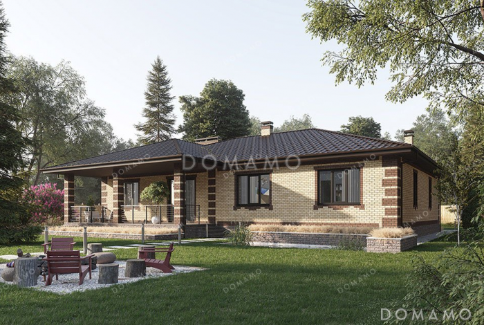 Проект одноэтажного дома с гаражом и большой террасой