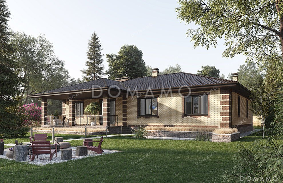 Проект одноэтажного дома с гаражом и большой террасой / 2