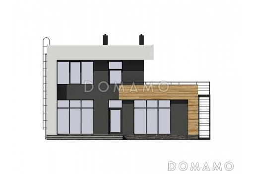 Проект дома с гаражом, террасой, хозяйской спальней, эксплуатируемой кровлей на втором этаже / Фасад 3