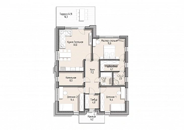 Дом за 100 дней , 3 спальни  / План 1 этажа Дом за 100 дней , 3 спальни  / План 1 этажа