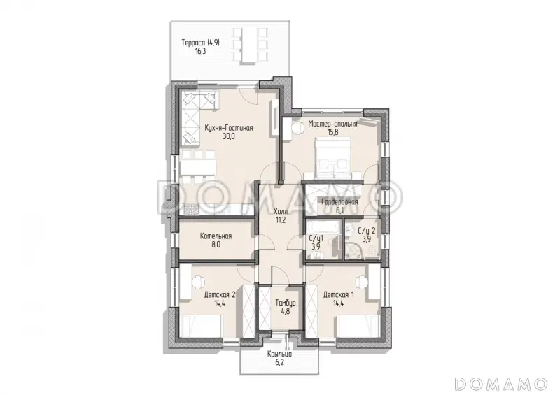 Дом за 100 дней , 3 спальни  / План 1 этажа