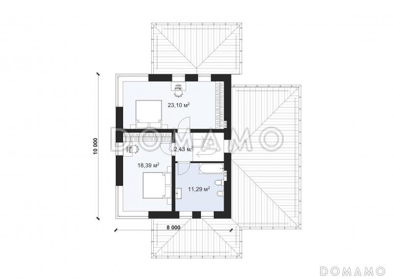 Проект эффективного двухэтажного дома с навесом для авто S-121 / План 2 этажа