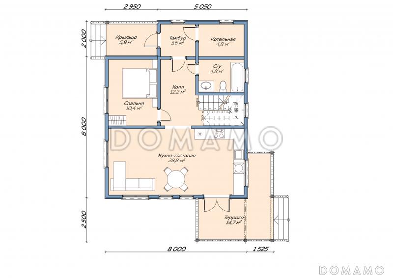 Каркасный дом "Линдт" / План 1 этажа