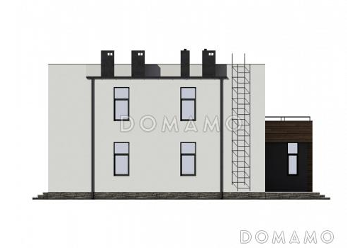 Проект дома с гаражом, террасой, хозяйской спальней, эксплуатируемой кровлей на втором этаже / Фасад 4