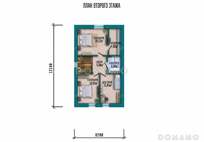 Проект одноэтажного дома с мансардой и террасой / План мансардного этажа Проект одноэтажного дома с мансардой и террасой / План мансардного этажа