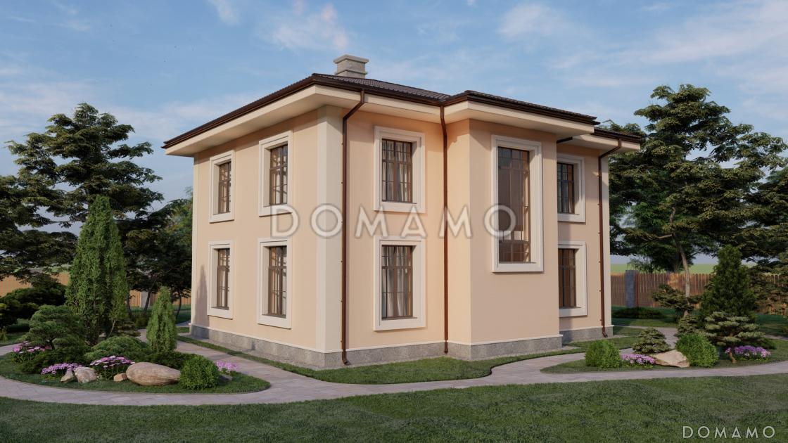 Проект двухэтажного дома с камином в гостиной и тремя спальнями / 4