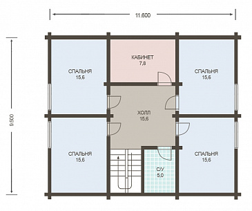 Проект дома из клееного бруса с просторной сауной и спальней на первом этаже / План мансардного этажа Проект дома из клееного бруса с просторной сауной и спальней на первом этаже / План мансардного этажа