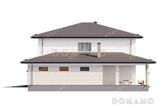 Проект двухэтажного дома с гаражом, 5 спальнями и угловой крытой террасой  / Фасад 4