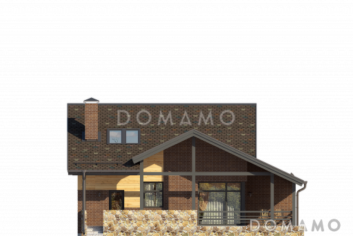 Проект дома с крытой террасой, навесом для автомобиля, вторым светом в гостиной / Фасад 3