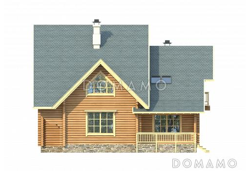 Проект комфортабельного дома из бревна с тремя спальными комнатами и уютной гостиной / Фасад 4