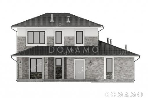 Проект двухэтажного дома с 3 спальнями, парной, террасой и большим гаражом и / Фасад 1