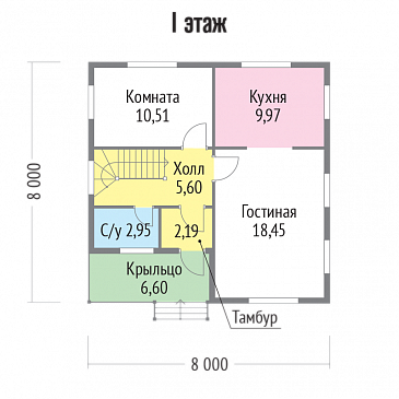 Проект каркасного дома строгого современного стиля / План 1 этажа Проект каркасного дома строгого современного стиля / План 1 этажа
