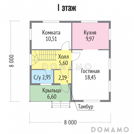 Проект каркасного дома строгого современного стиля / План 1 этажа Проект каркасного дома строгого современного стиля / План 1 этажа