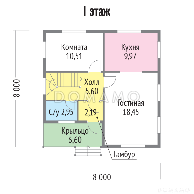 Проект каркасного дома строгого современного стиля / План 1 этажа