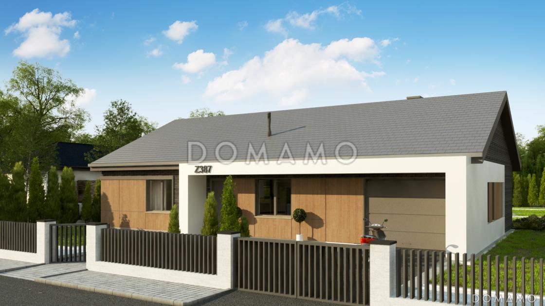 Проект одноэтажного дома с террасой, гаражом, кладовой, тремя спальнями / 2