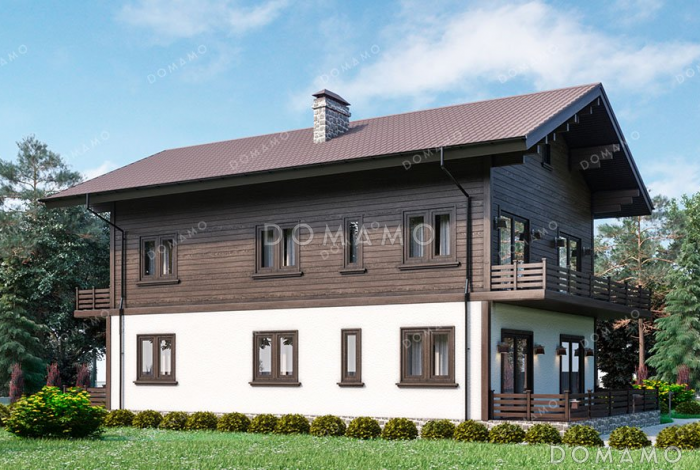 Проект дома с террасой и четырьмя спальнями