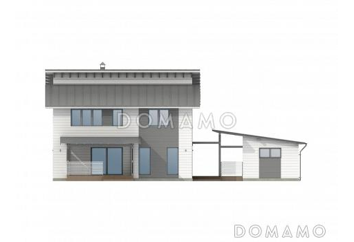Проект каркасного дома с хозяйственной пристройкой и навесом на две машины / Фасад 4