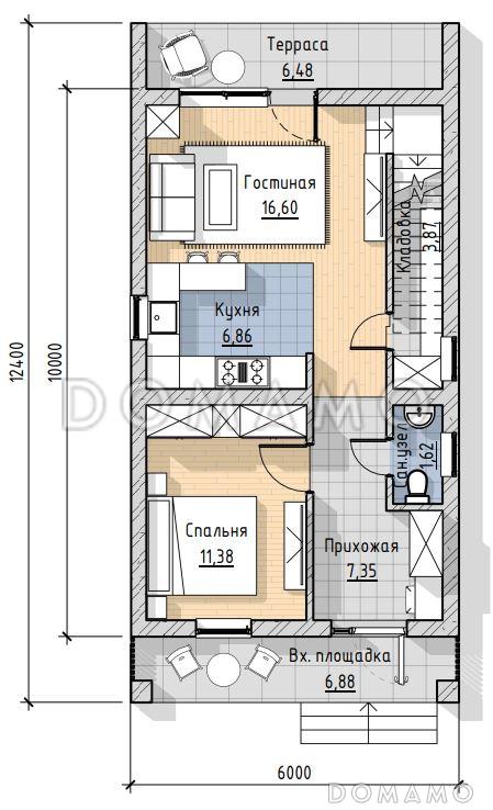 Проект двухэтажного дома в современном стиле / План 1 этажа