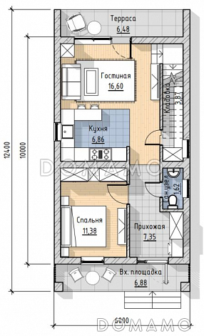 Проект двухэтажного дома в современном стиле / План 1 этажа