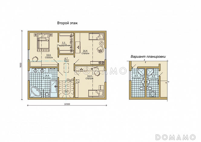 Проект каркасного дома с мансардой / План мансардного этажа