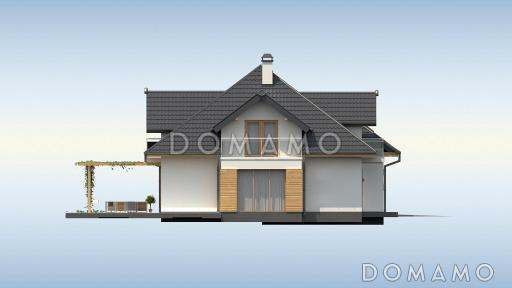 Проект классического одноэтажного мансардного дома из газобетона с дополнительными спальнями на первом этаже и мансардном, с тремя балконами и гаражом на два автомобиля / Фасад 4