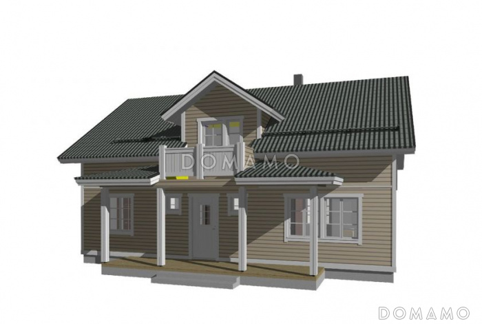 Проект каркасного дома с мансардой и небольшим балконом Проект каркасного дома с мансардой и небольшим балконом