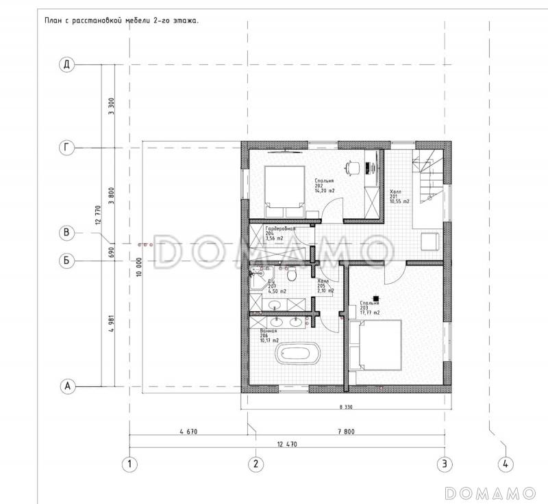 Проект двухэтажного каркасного дома с мансардой и гаражом / План мансардного этажа