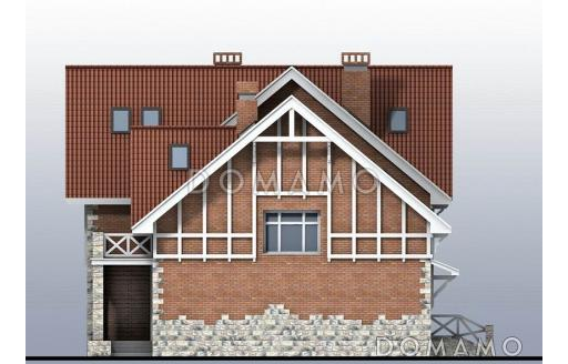 Загородный дом с двумя террасами, залом с бассейном, сауной, спортзалом на мансардном этаже / Фасад 1